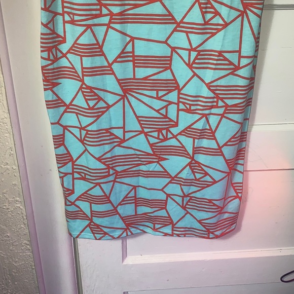 LuLaRoe Teal & Orange Geometric Shapes Julia Midi Dress - Picture 5 of 6